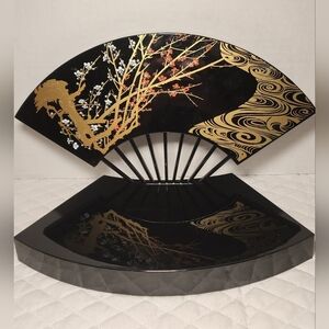 Black Plastic Decorative Japanese Fan Display Shelf 11"